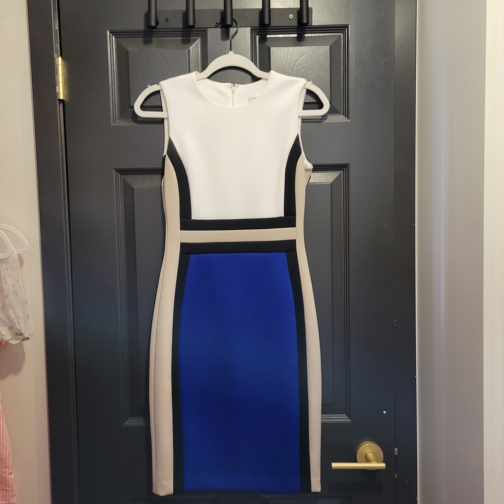 Calvin Klein White Cream Sheath Mini Dress Sleeveless Crew Neck
